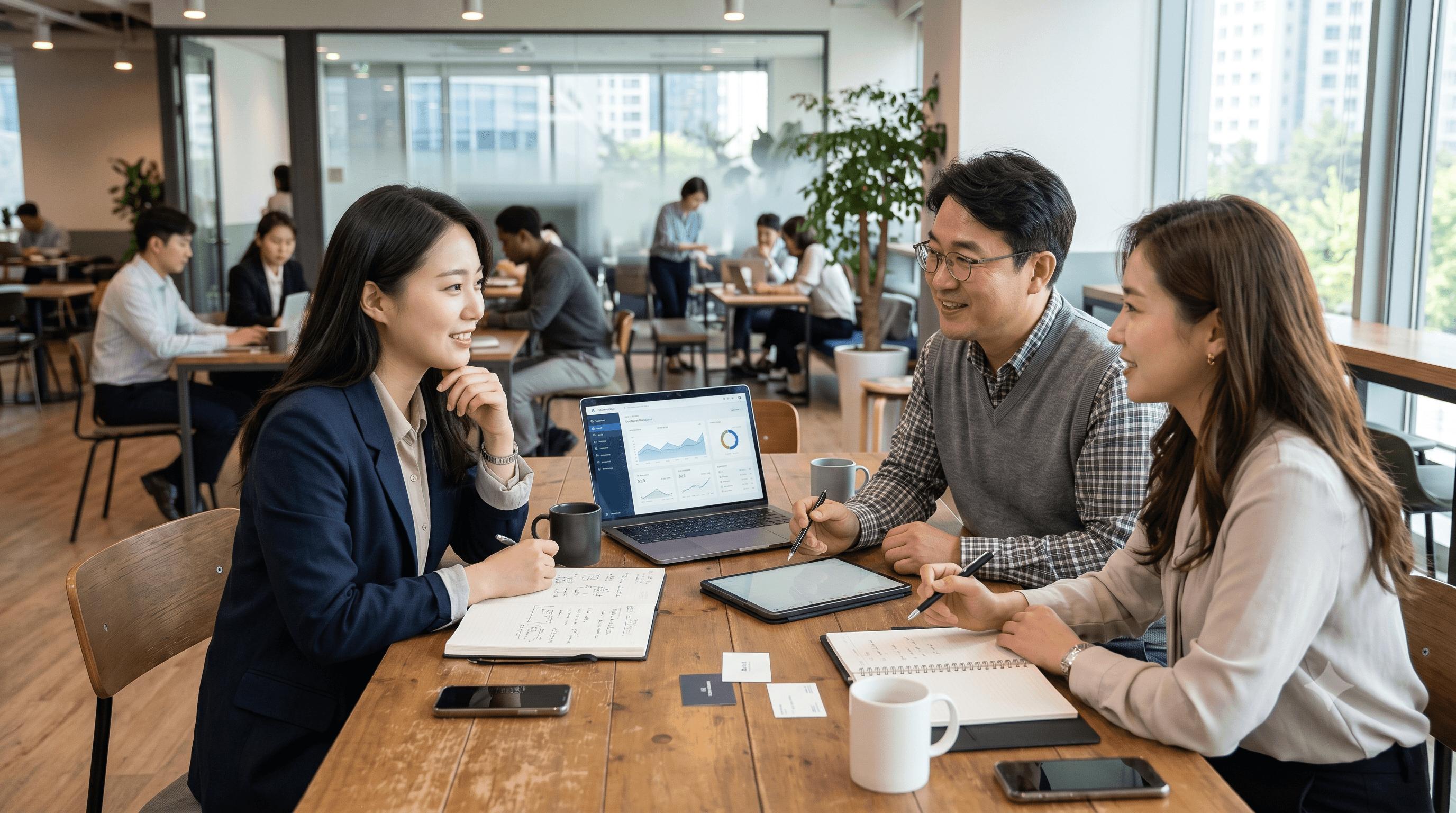 마케팅 상담을 진행 중인 전문가